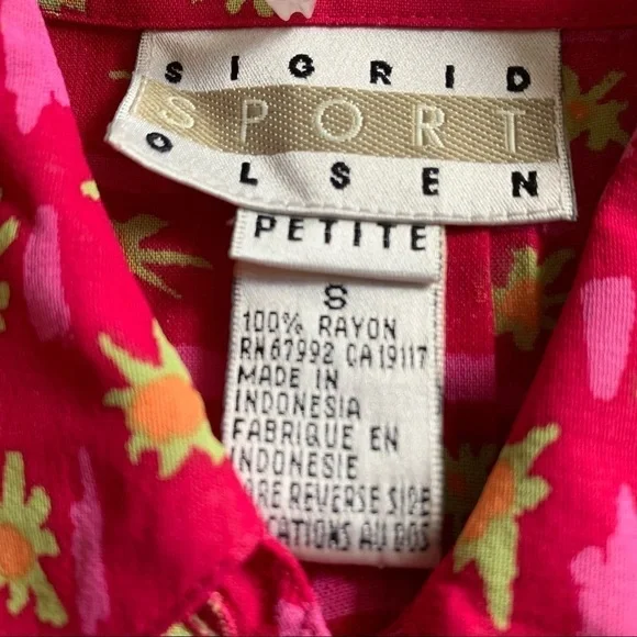 SIGRID OLSEN tropical fuchsia floral pink print summer sleeveless top blouse - Picture 3 of 7